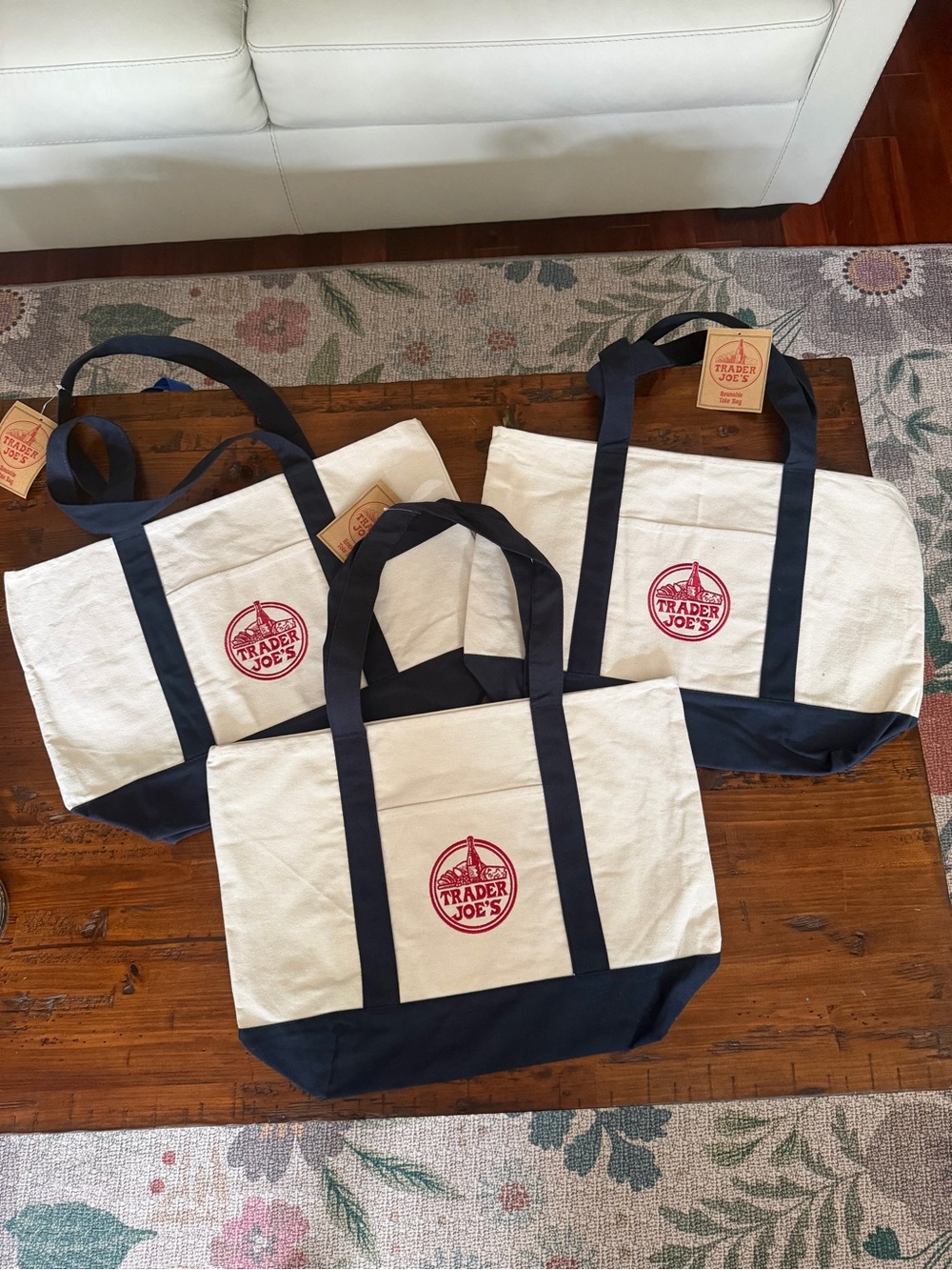 Trader Joe's Cream and Navy Canvas Tote Bag